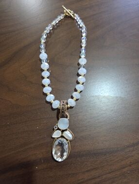 Gold-Tone White Crystal Pendant Necklace - Women Jewelry